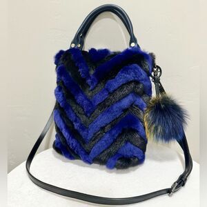 Multi Use Real Mink Fur Slouchy Bag/Tote/Crossbody Includes Fox Fur Ball Charm